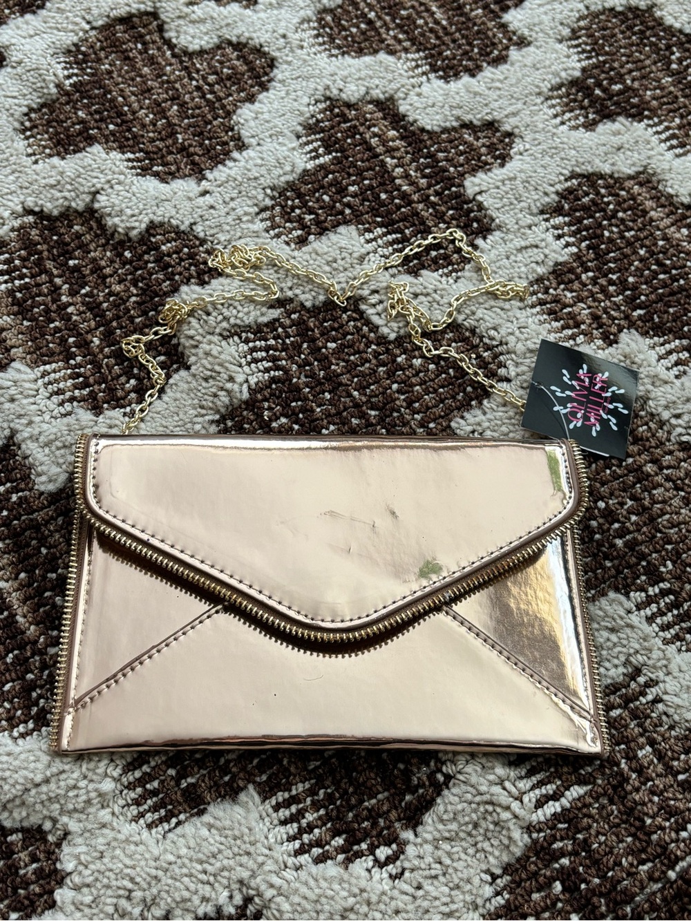Olivia Miller Metallic Rose Gold Envelope Shoulder Bag Clutch NWT
